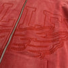 Oversized Red Zip Hoodie Unisex Washed Cotton Embroidered Jacket