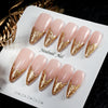 10pcs Gold Metallic 3D Press-On Almond Fake Nails