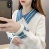 Womens Color Block Sweater Collared Pullover Office Work Knit Top
