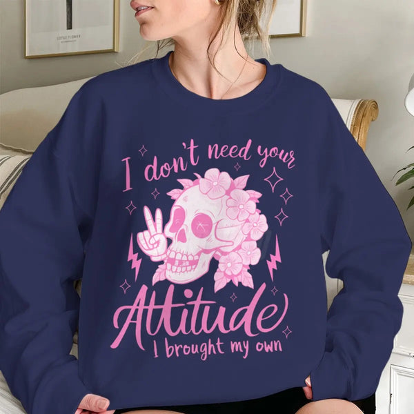 Funny Skeleton Hoodie Sarcastic ‘I Don’t Need Your Attitude’ Sweatshirt for Fall