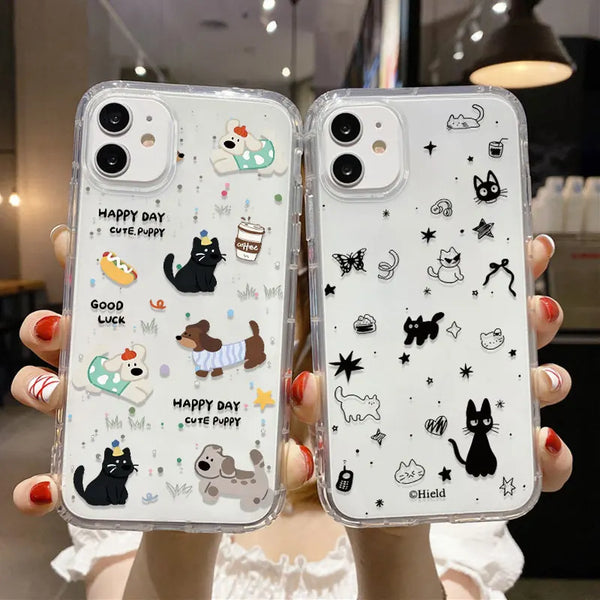 Transparent Cute Cat Phone Case For iPhone Shockproof Silicone Cover