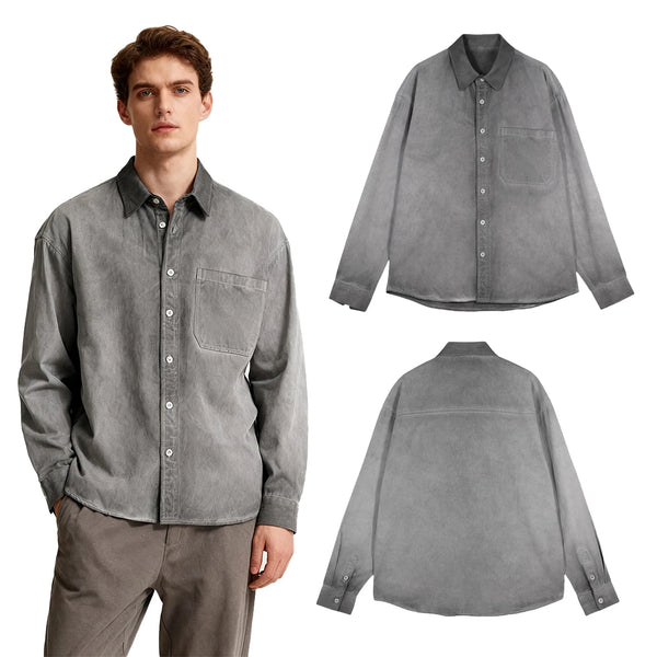 Mens Tie Dye Gradient Shirt Long Sleeve Button Up Streetwear Pocket