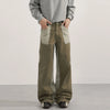 Mens Vintage Cargo Pants Contrast Patchwork Washed Straight Leg Fit