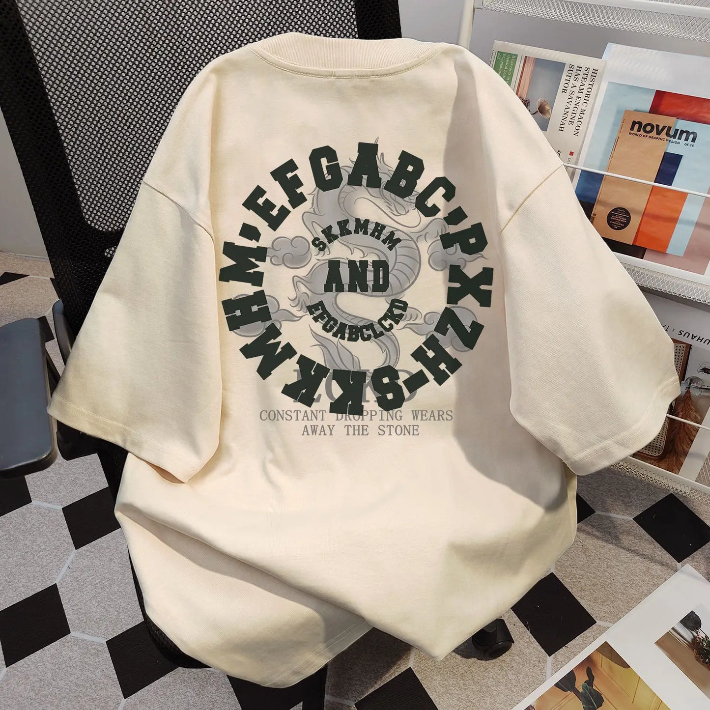 Men's Summer High Street Retro Letter Print Loose Hip-Hop T-Shirt