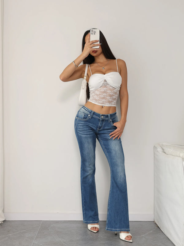 Y2K Light Wash Flared Jeans Women 90s Retro Denim Pants