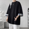 Mens Oversized Plaid Tshirt Korean Style Loose Fit Short Sleeve