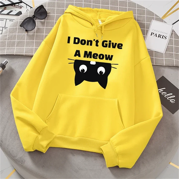 "I Don’t Give a Meow" Black Cat Hoodie Women Gothic