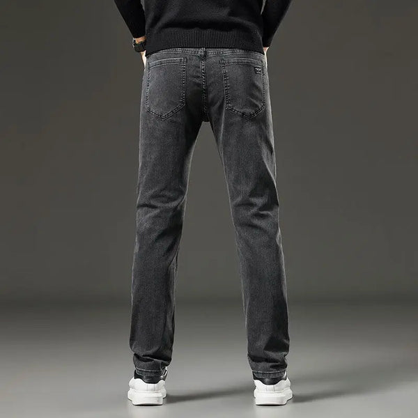 Mens Slim Straight Stretch Jeans Warm Winter Black Gray Pants