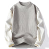 Mens Crew Neck Patchwork Sweater Long Sleeve Knit Pullover Casual