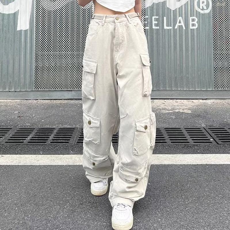 High Waist Wide Leg Cargo Pants for Women Y2K Fashion Streetwear