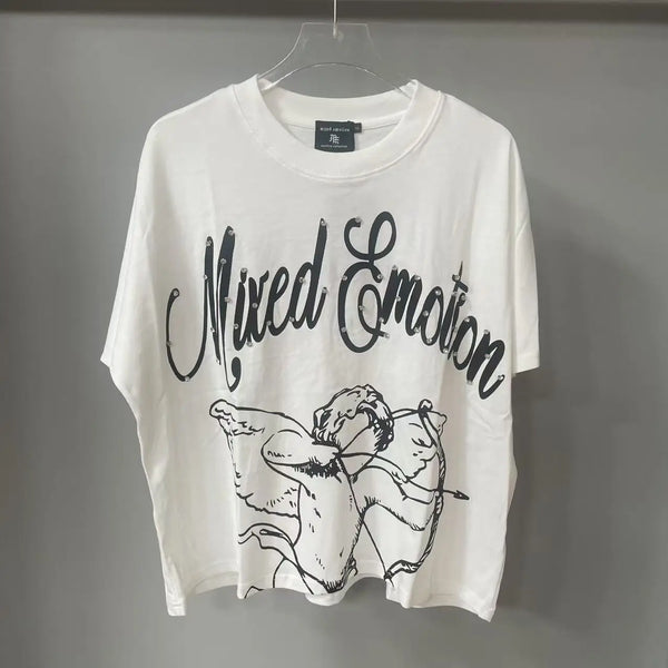 Summer Letter Mixed Emoticon Short Sleeve Tshirts for Men Streetwear Crew Neck