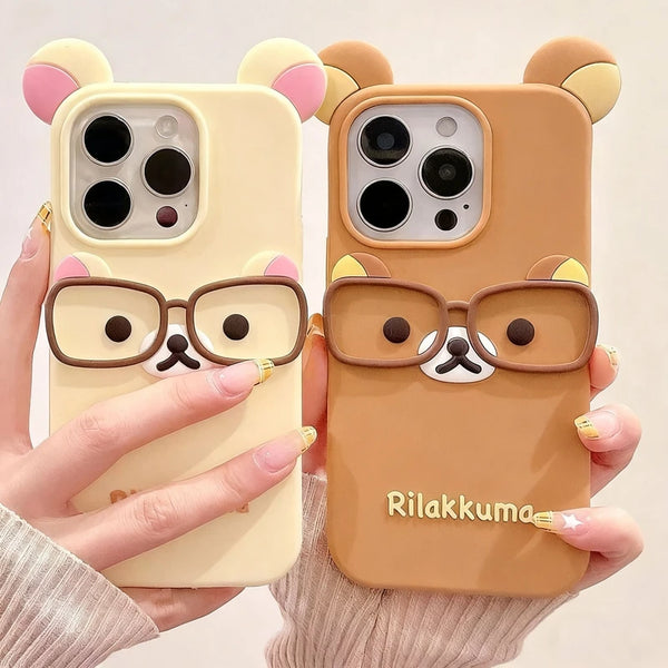 Glasses Bear iPhone Case Cute Silicone 12 13 14 15 16 Pro Max