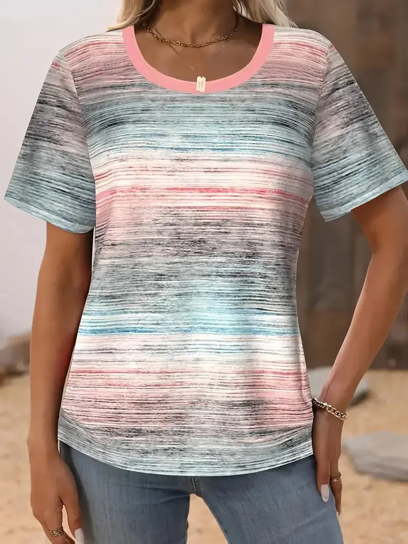 Women’s Classic Stripe Print T-Shirt Casual Summer Short Sleeve Tee