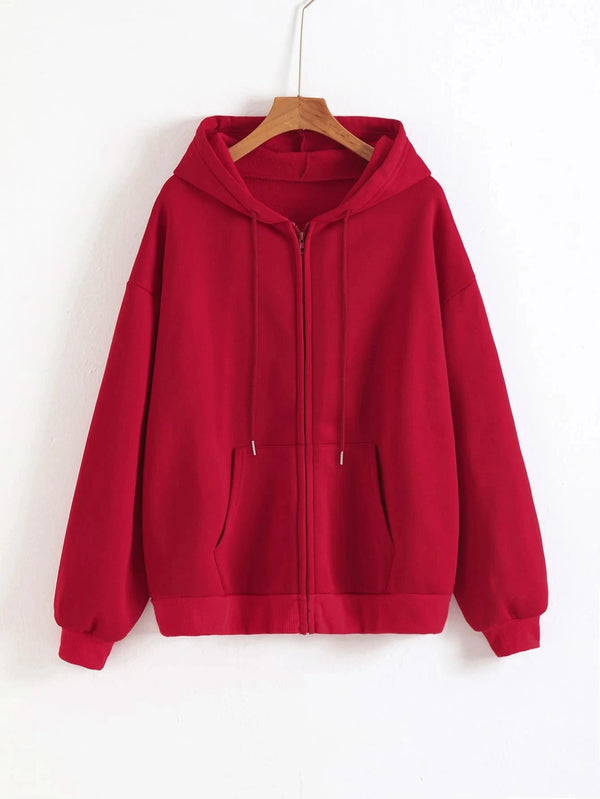 Oversized Zip Up Hoodie Women Warm Fleece Solid Fall Streetwear