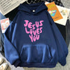 Jesus Loves You Letter Funny Prints Hoodies Women Fleece Pocket
