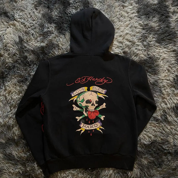 Zip Up Goth Vintage Print Harajuku Streetwear Y2k Grunge Gothic Grunge Lose Tops