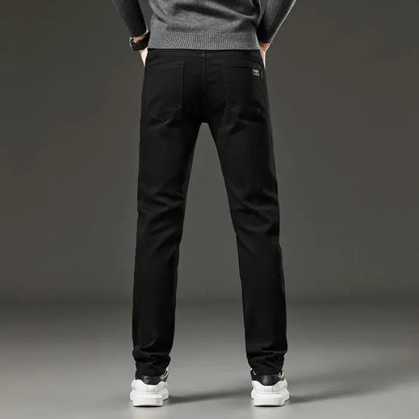 Mens Slim Straight Stretch Jeans Warm Winter Black Gray Pants