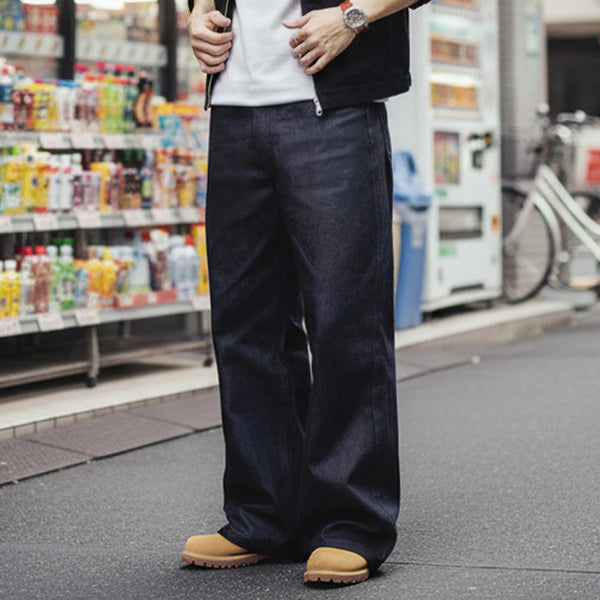 Maden Selvedge Raw Denim Jeans Wide Leg YKK Zipper Straight Fit