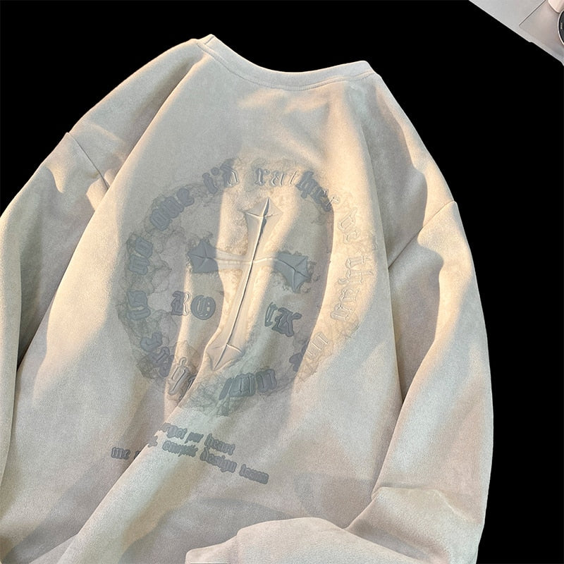 Men Gothic Vintage 3D Graphic Sweatshirts Y2K Fashion Pullovers with Round Neck