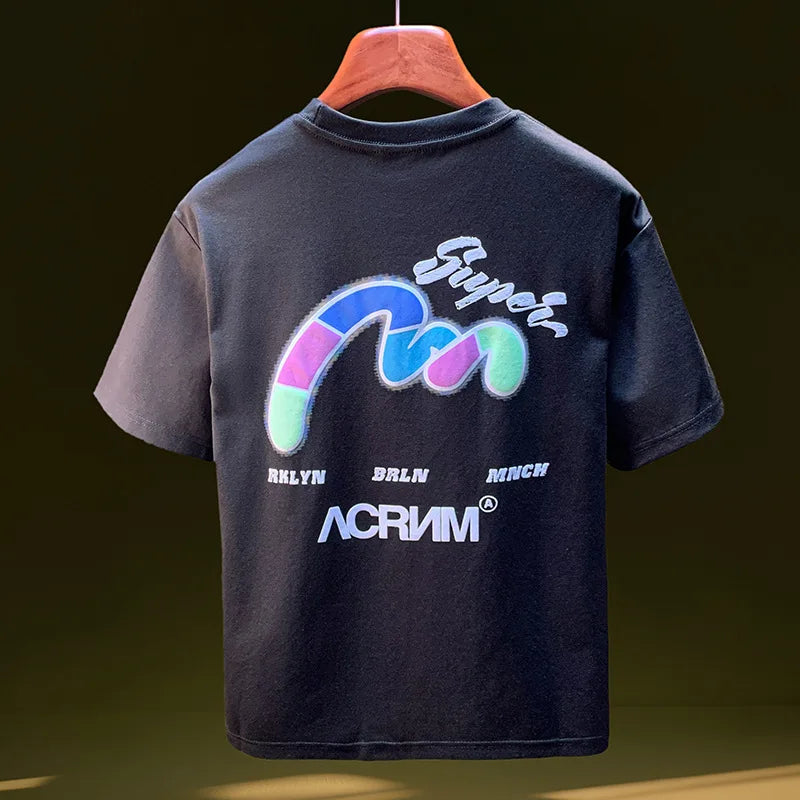 Men’s 2025 Embroidered Printed T-Shirt Summer Loose Fit Plus Size Top