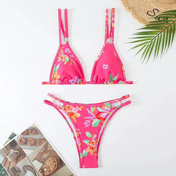 Double Shoulder Bikini Set High Waist Sexy Swimwear Women