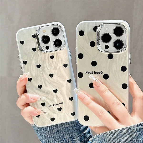 Black Wave Point Little Love Heart Case for iPhone