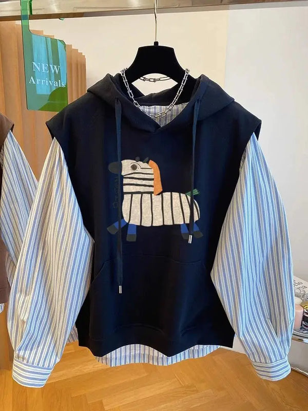 Get Cozy Loose Fit Fake 2 Piece Sweatshirt