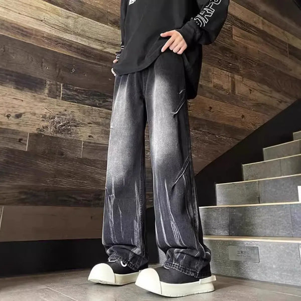 Mens Baggy Dye Denim Jeans Streetwear Loose Fit Pants