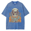 1970s Astronaut Skull Graphic T-shirt Retro Sci-Fi Print Casual Top