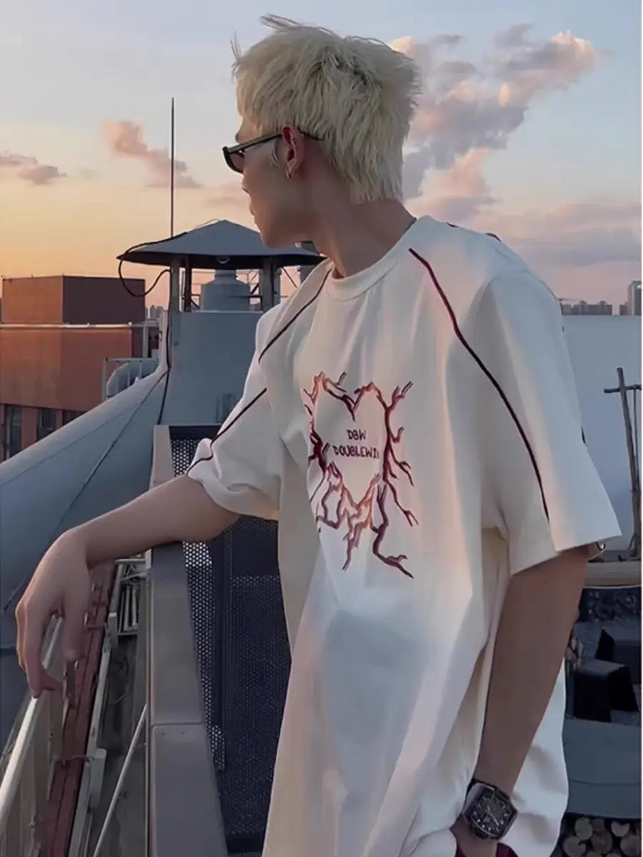 Men's Cracked Heart Graphic Print Casual T-Shirt