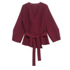 Women's Knit Blazer - Shoulder Pad Belted V-Neck Jacket