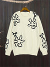 Women's Flower Print Color Block round Neck Casual Sweater Long Sleeve