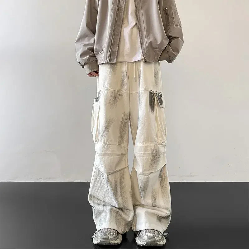 Men’s Splash-Ink Tie-Dye Wide Jeans High Street Loose Pants