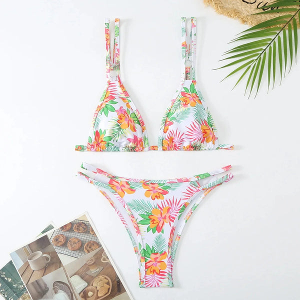 Double Shoulder Bikini Set High Waist Sexy Swimwear Women