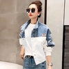 Embroidered Denim Jacket Women Short Colorblock Loose Fit Spring