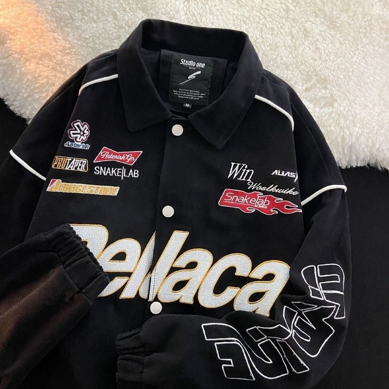 High Quality American Hiphop Motorcycle Jacket with Y2K Vintage