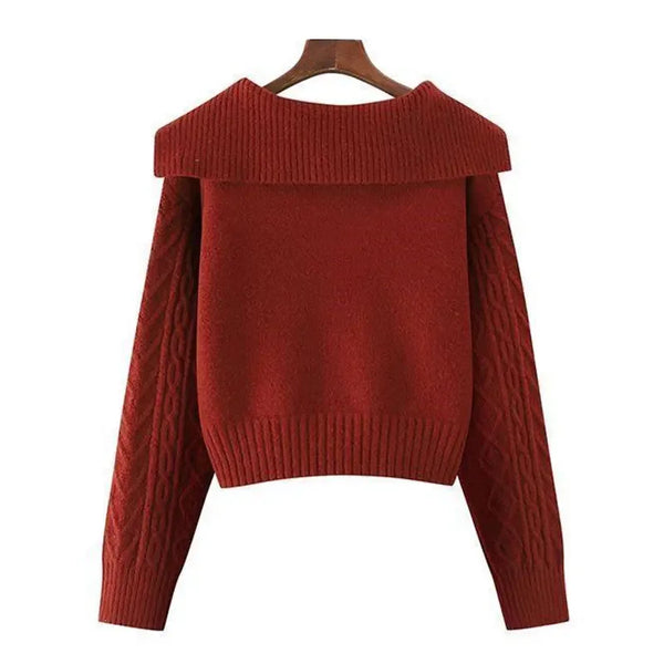 Peter Pan Collar Sweater Women Knit Pullover Long Sleeve Soft