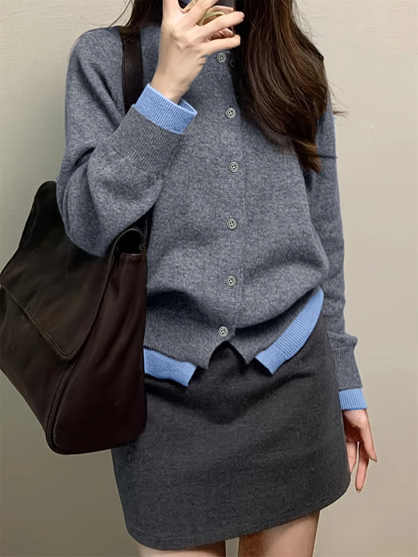 Womens Gray Knit Cardigan Soft Button Up Fall Winter Sweater