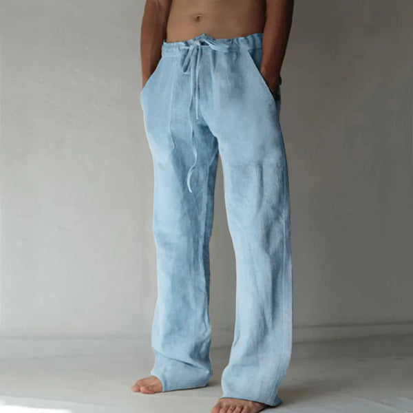 Men's Cotton Linen Long Pants Solid Color Breathable Linen Trousers