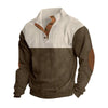 Men's Corduroy Sweatshirt - Stand Collar Color Block Button Up