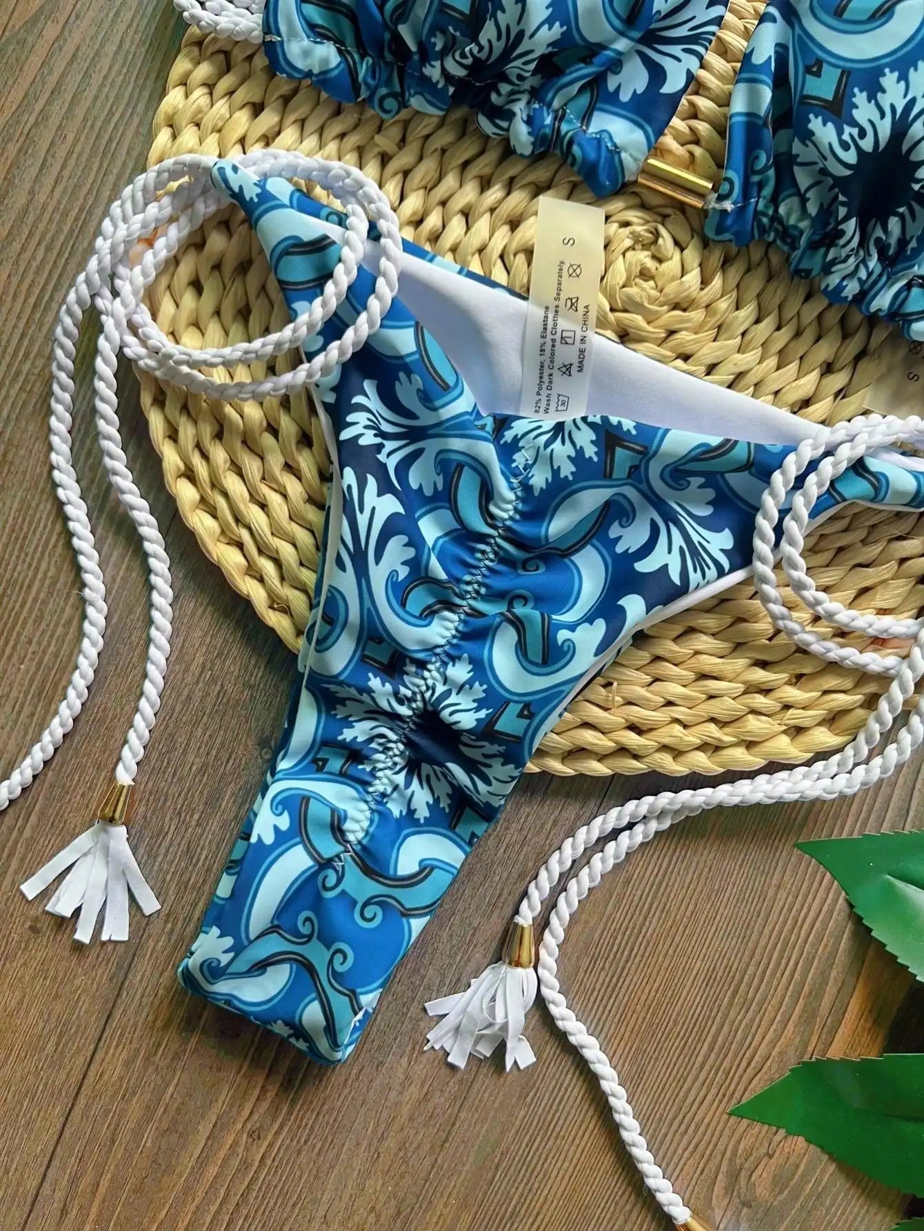 2024 Sexy Print frauen Badeanzug Flechten seil Bandage Bikinis Set Dreieck