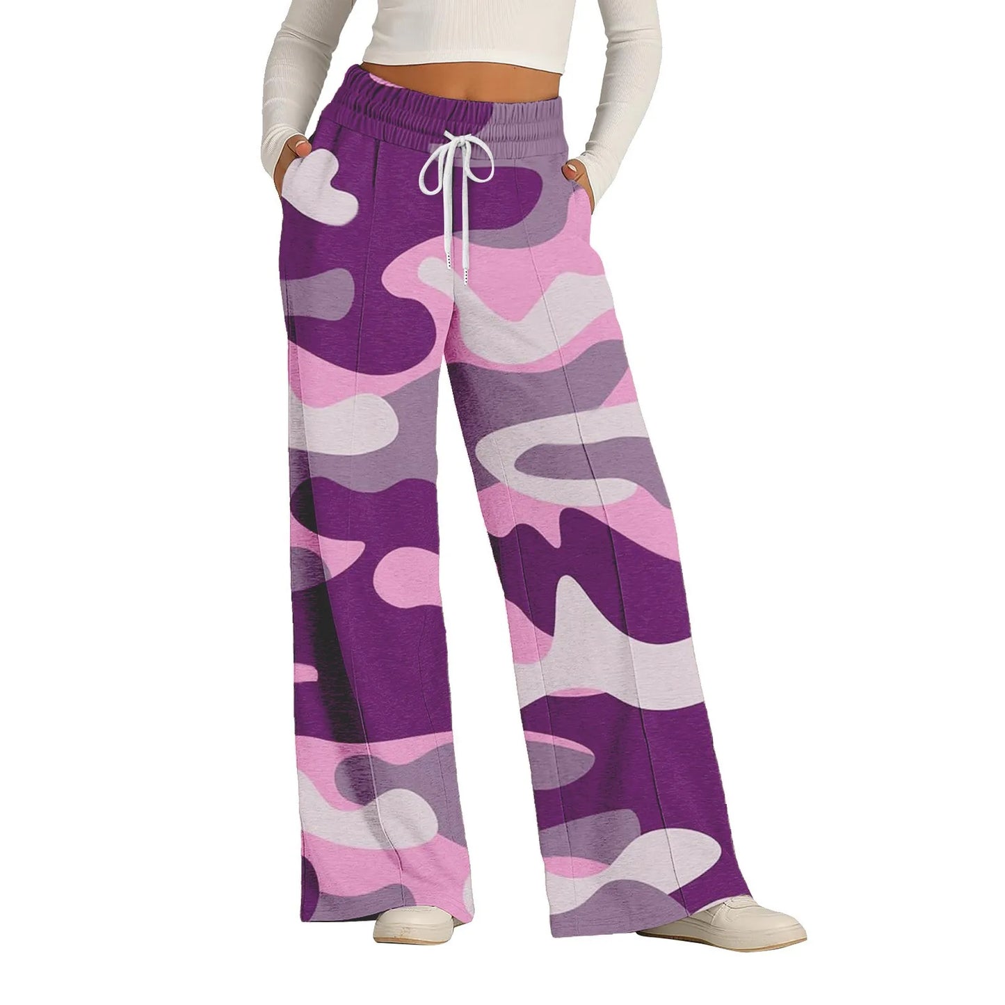 Streetwear High Waist Camo Cargo Pants Women Wide Leg Loose Fit