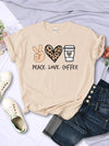 Womens Peace Love Coffee Graphic Tee Cotton O Neck Street Style Shirt