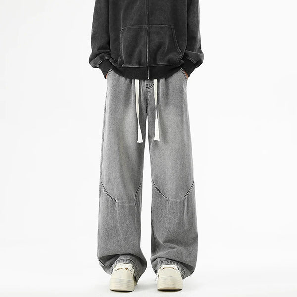 Mens Retro Wide Leg Jeans Y2K Style Loose Denim Pants Oversized