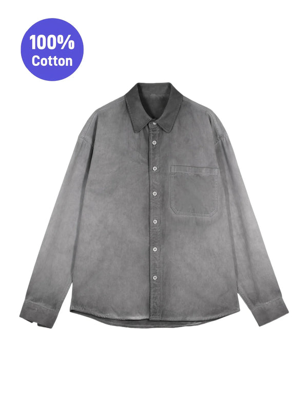 Mens Tie Dye Gradient Shirt Long Sleeve Button Up Streetwear Pocket