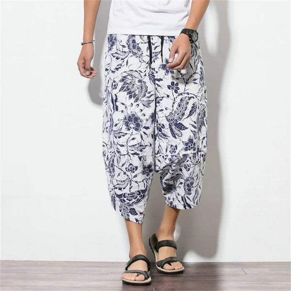 Harajuku Summer Loose Calf Length Casual Pants Men Wide Leg