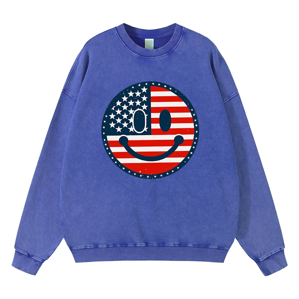 Smiling American Flag Hoodie Men Streetwear
