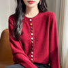 Womens Chunky Knit Cardigan Button Front Crew Neck Sweater Winter