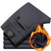 Mens Thick Fleece Lined Pants Slim Fit Winter Warm Business Casual