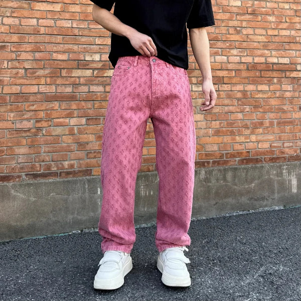 Men's Retro Washed Denim Jeans Hip-Hop Streetwear Loose Fit Pants